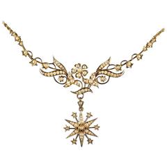 Antique Victorian Pearl Necklace 15 Carat Gold, circa 1900