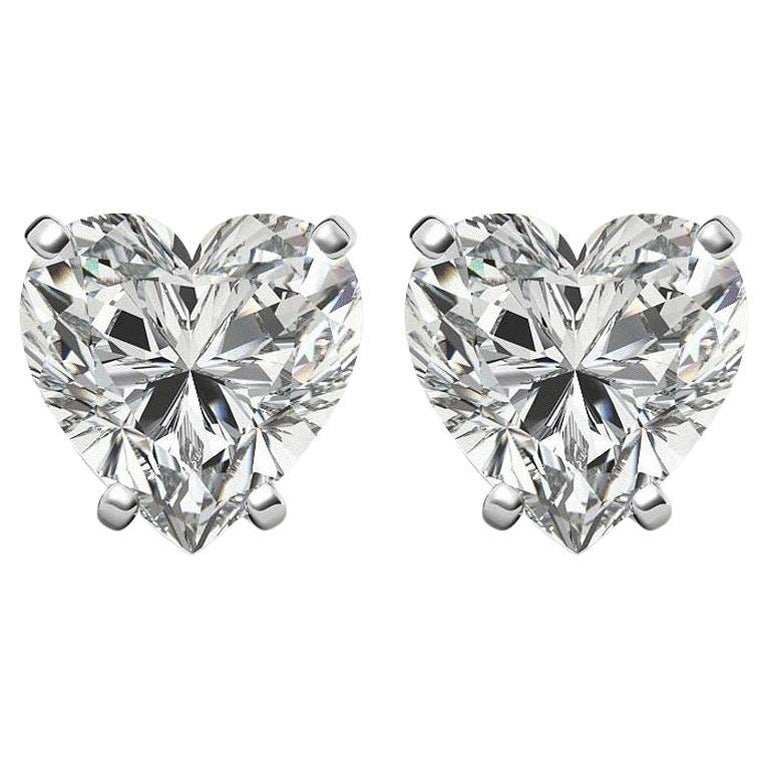 Beauvince GIA H VS2 Certified 1.81 Ct Heart Shape Diamond Studs in White Gold