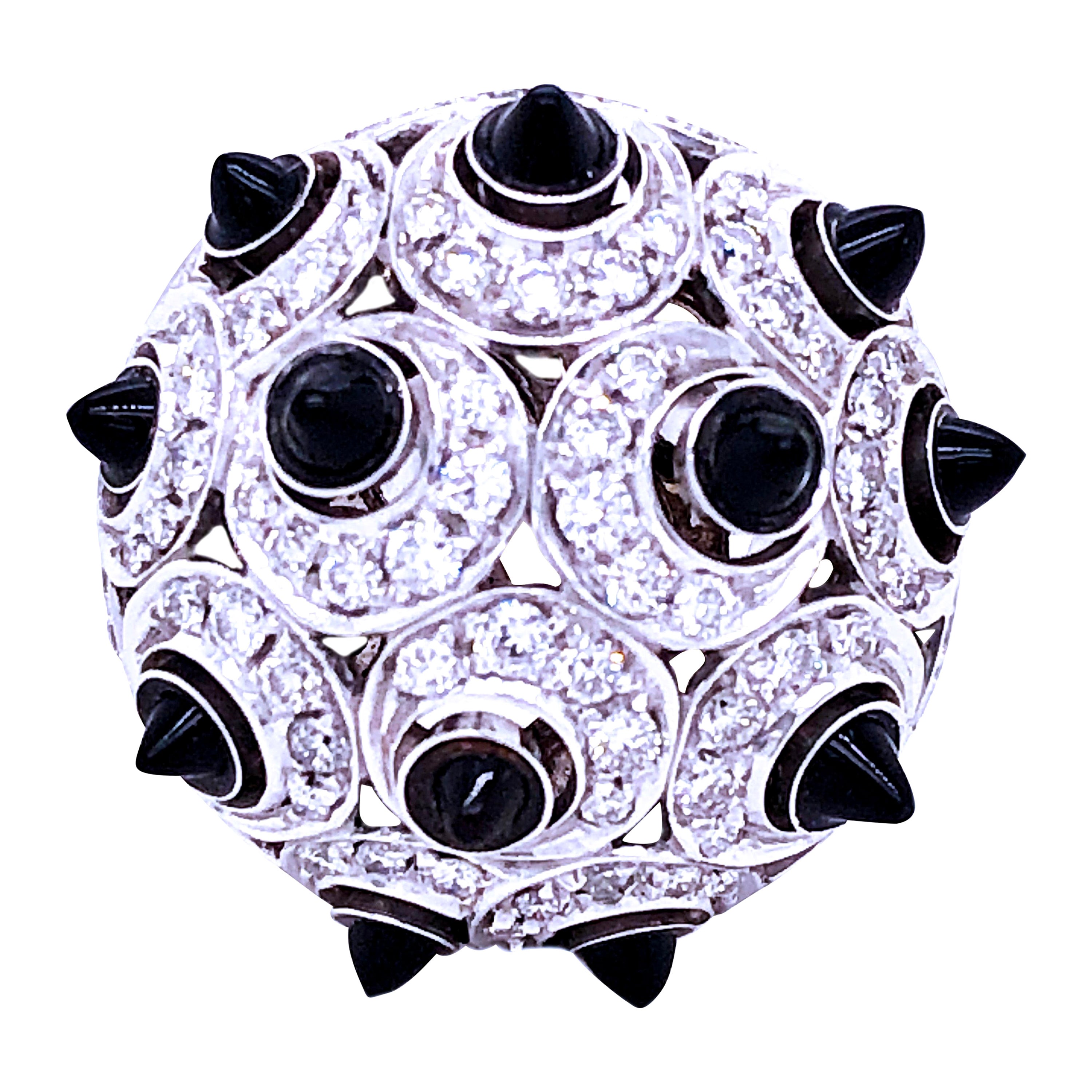 Berca 0.87Kt White Diamond Onyx 18 Carat White Gold Setting Dome Cocktail Ring