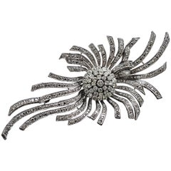 Broche Floral Celeste de Diamantes de 8 Quilates de mediados de siglo Platino Años 50 Años 60