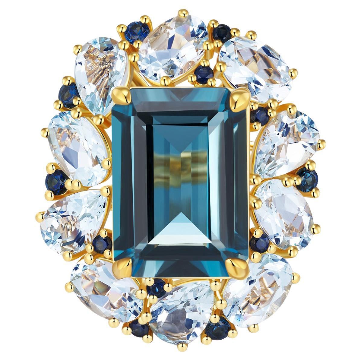 Nina Zhou Margaret London Blue Topaz Aquamarine Sapphire Cocktail Ring