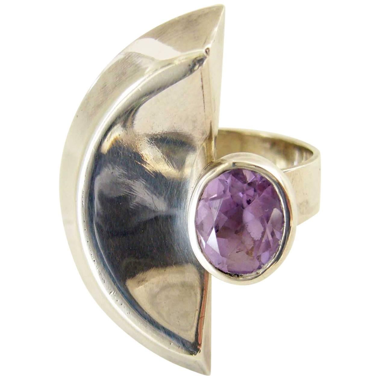 Suzanne Somogy Amethyst Sterling French Modernist Ring