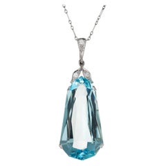 GIA Certified 26.49 Carat Aquamarine Diamond Platinum Pendant Necklace
