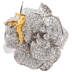 Diamond Yellow and White Gold Flower Fairy Ring