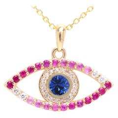 Mal de Ojo de Oro Amarillo de 14 Kilates Zafiro Verde Rojo Rosa y Azul