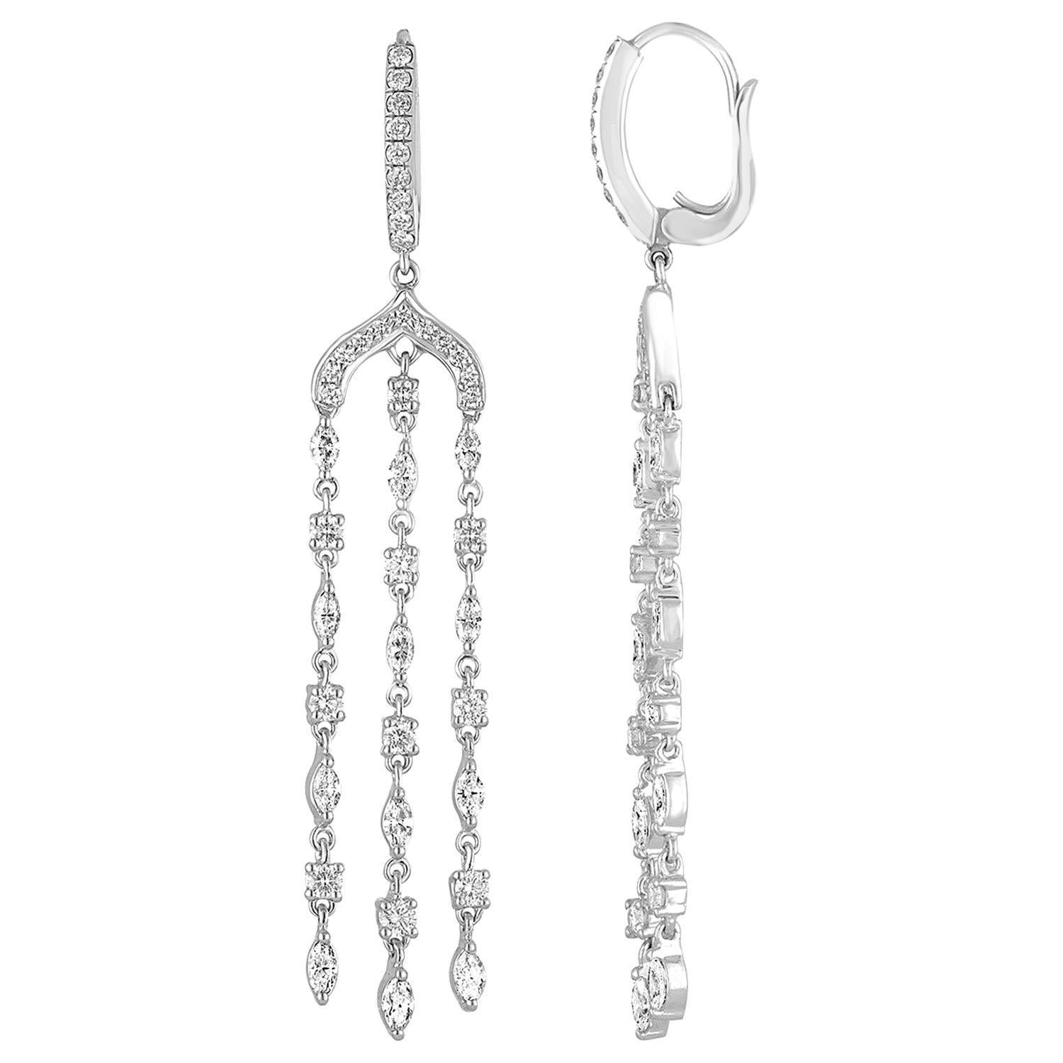 2.30 Carat Chandelier Diamond Gold Earrings For Sale