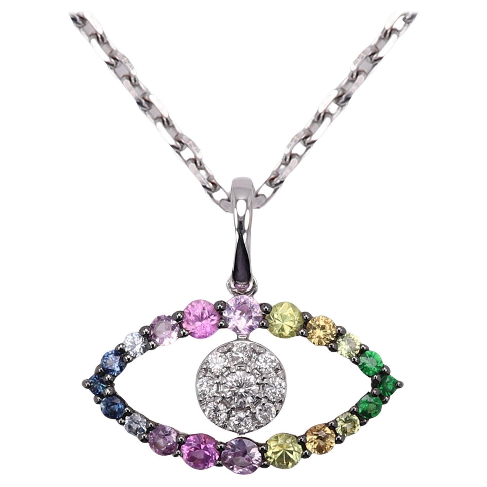 Ciondolo con occhio maligno in oro 18 carati dai colori brillanti Ciondolo con occhio maligno multicolore