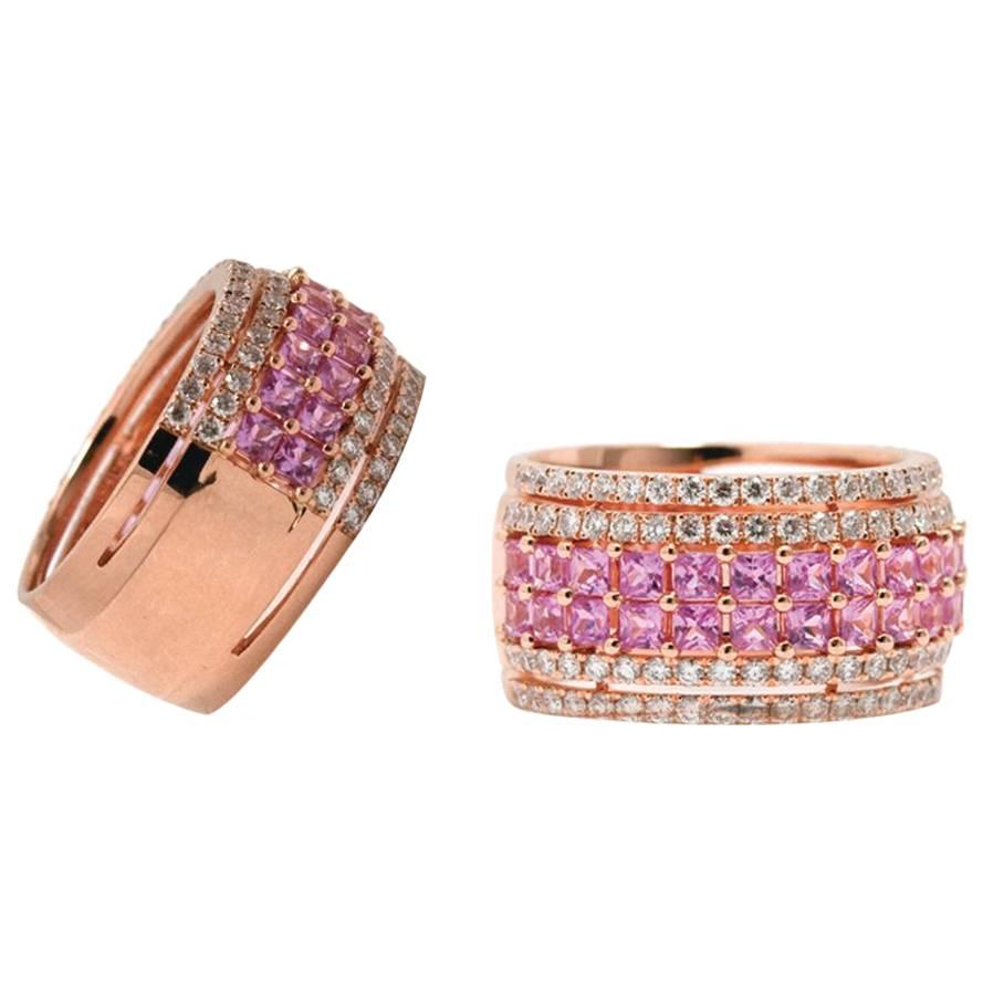 Rose Gold, Pink Sapphire and Diamond Half Eternity Ring For Sale