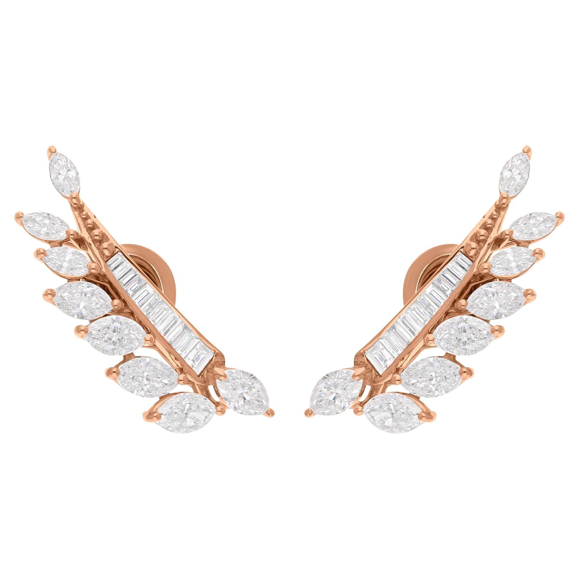 2.41 Carat SI/H Marquise Baguette Brilliant Diamond Earrings 18 Karat Rose Gold For Sale