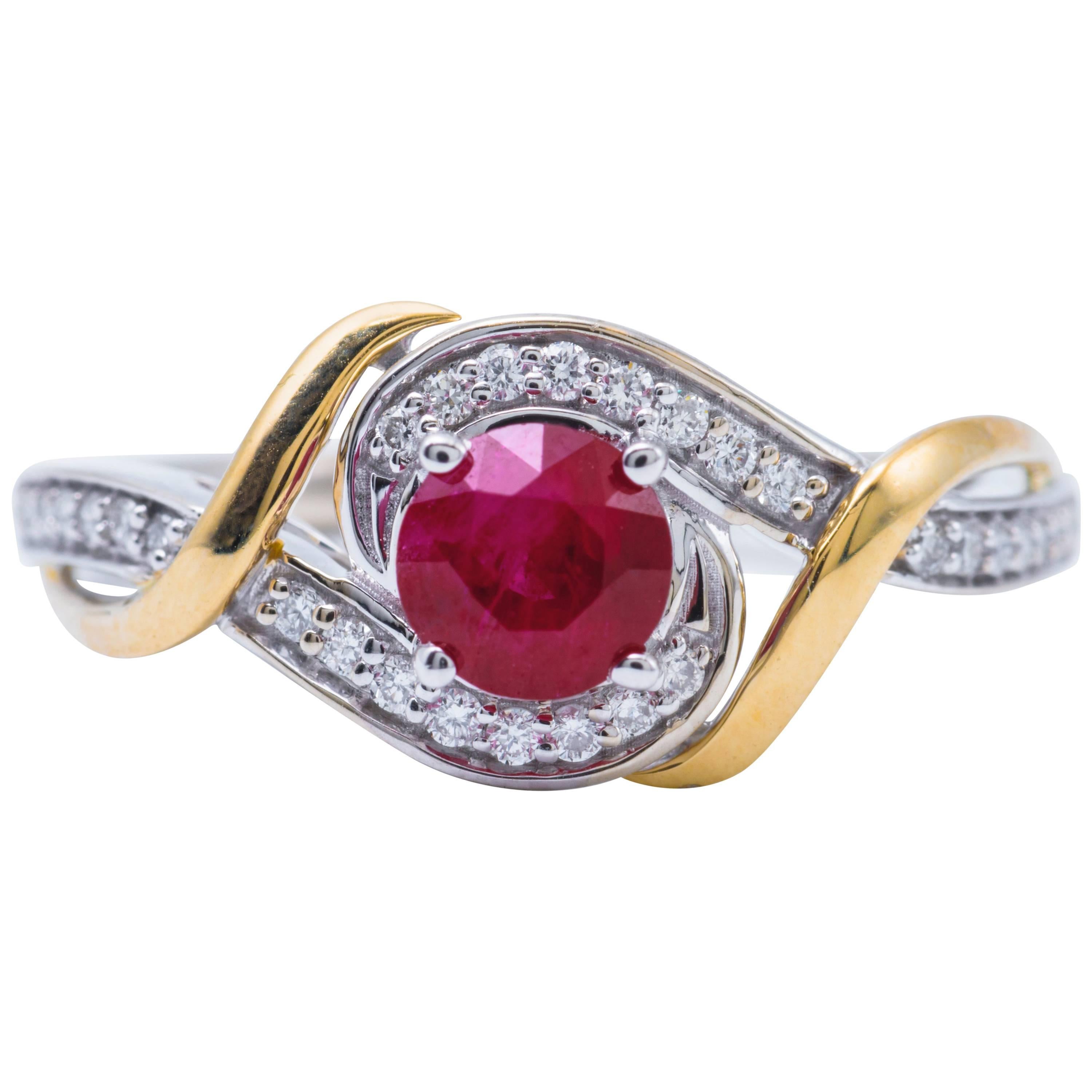 Ruby and Diamonds Two-Tone Gold Engagement Cocktail Ring