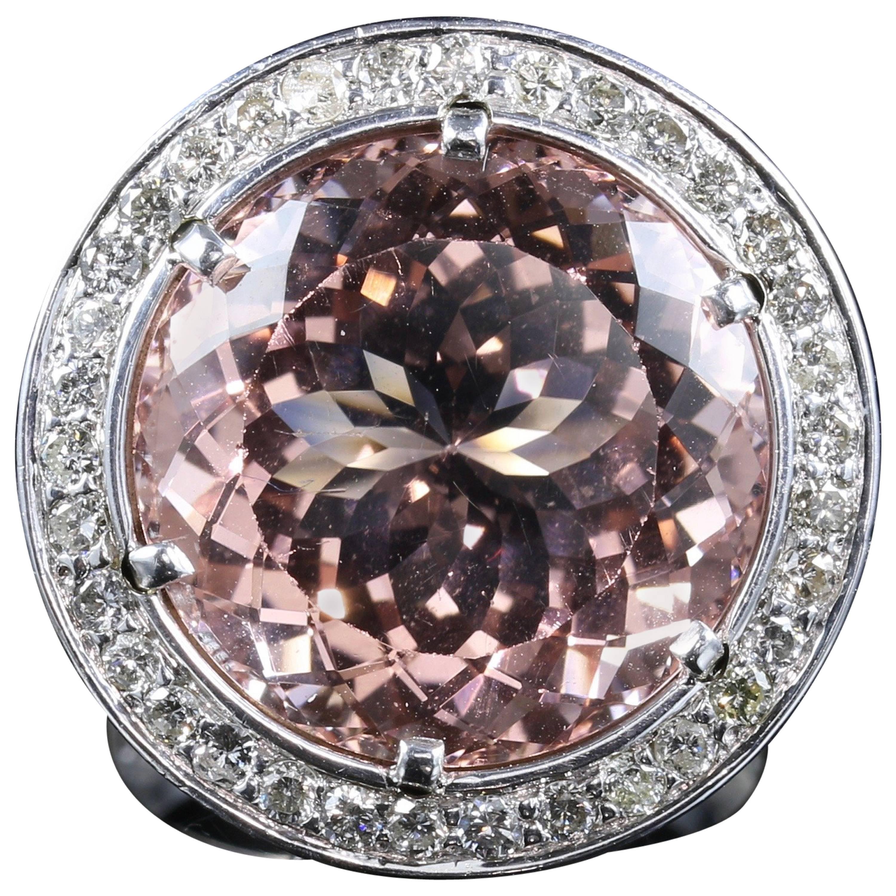 Morganite Diamond Ring Fabulous Large Ring 14 Karat, circa 1940