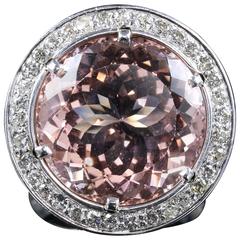 Morganite Diamond Ring Fabulous Large Ring 14 Karat, circa 1940