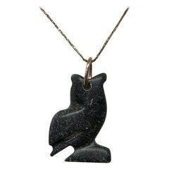 Ancient Mesopotamian Stone Owl Amulet Pendant Necklace 2000 BC 14 Karat Gold