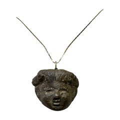 Ancient Roman Bronze Head of Bacchus Dionysos Pendant Necklace 2nd C AD 14K Gold