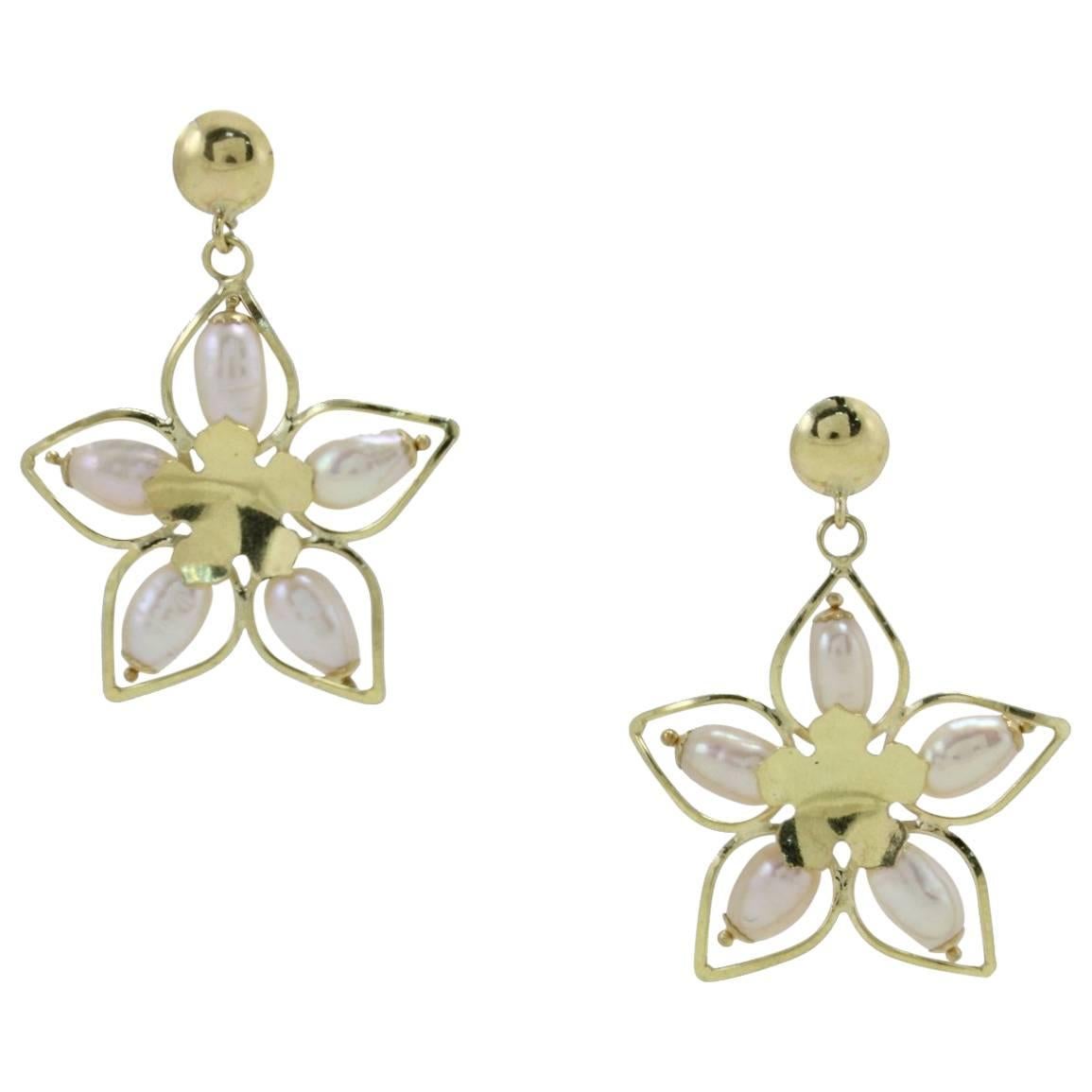  Pearl Gold Dangle Earrings   For Sale