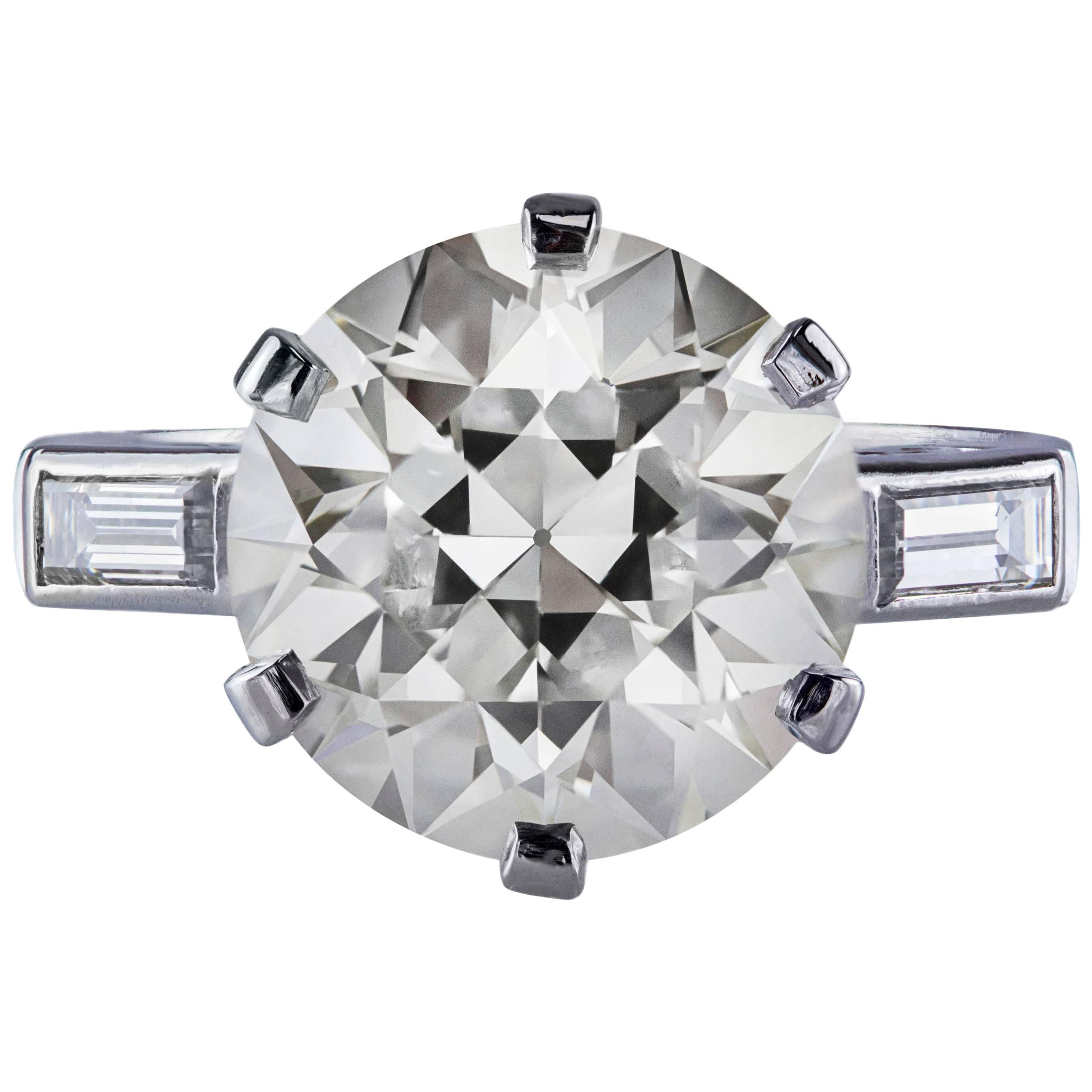 6.25 Carat Old European Cut Diamond Platinum Engagement Ring