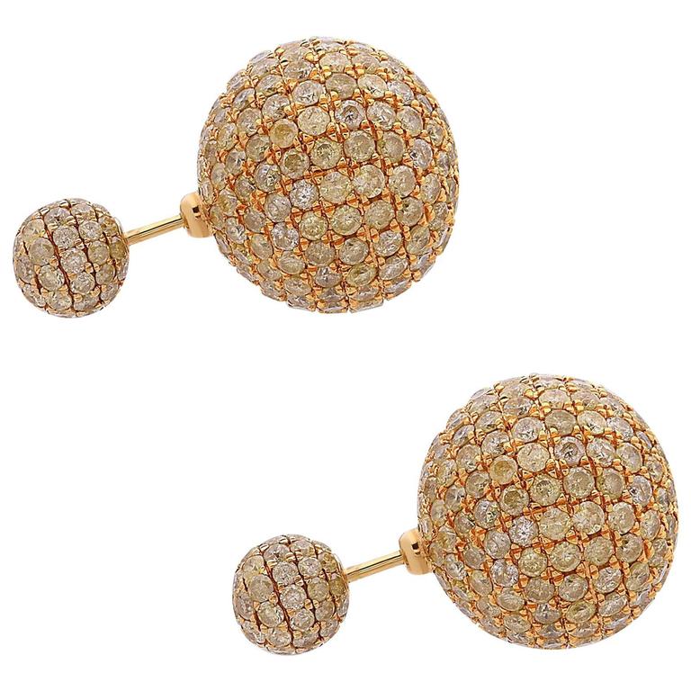 Diamond Gold Tribal Ball Earrings at 1stdibs