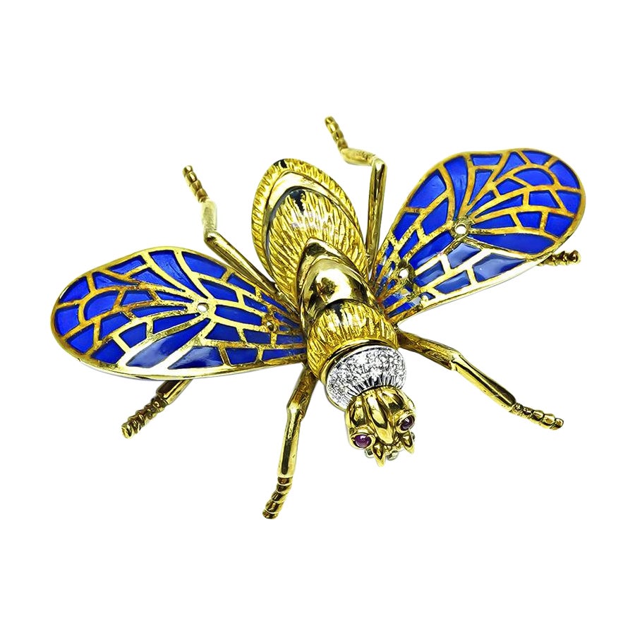 Diamond Enamel Gold Plique-a-jour Bee Pin