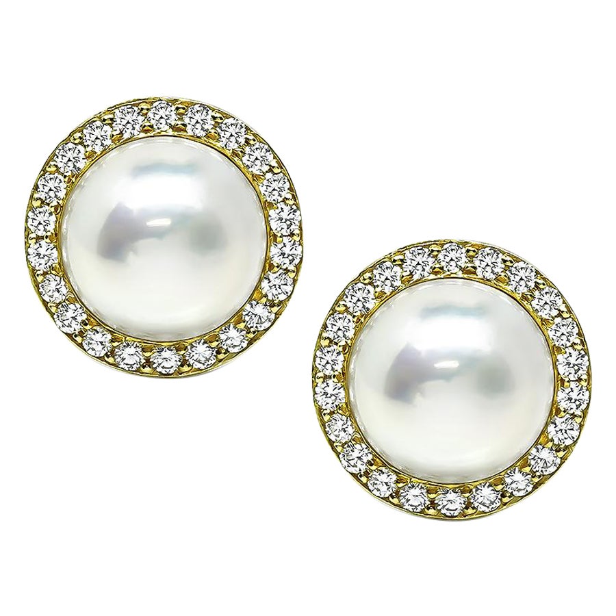 Mabe Pearl 2.00ct Diamond Gold Earrings
