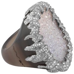 "Ice Melt" One Piece Solid Agate and 3.00 Carats Diamond Platinum Ring
