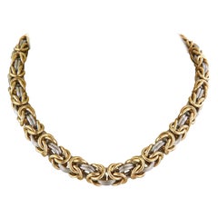 Lot de Rom Allemagne, collier et bracelet à maillons byzantins en or 18 carats et platine