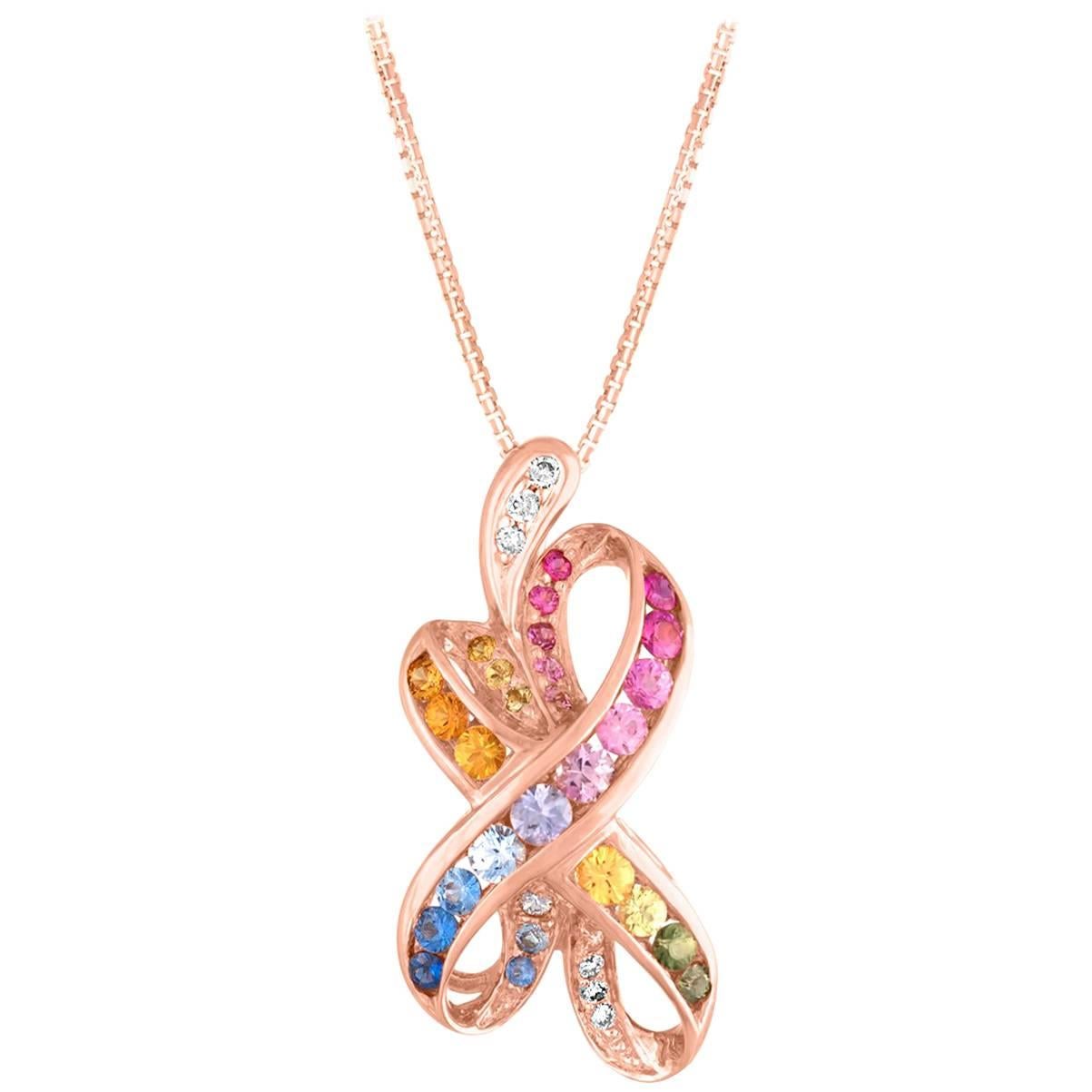 1.11 Carats Sapphires Diamonds Gold Pendant Necklace For Sale