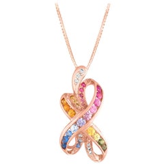 1.11 Carats Sapphires Diamonds Gold Pendant Necklace