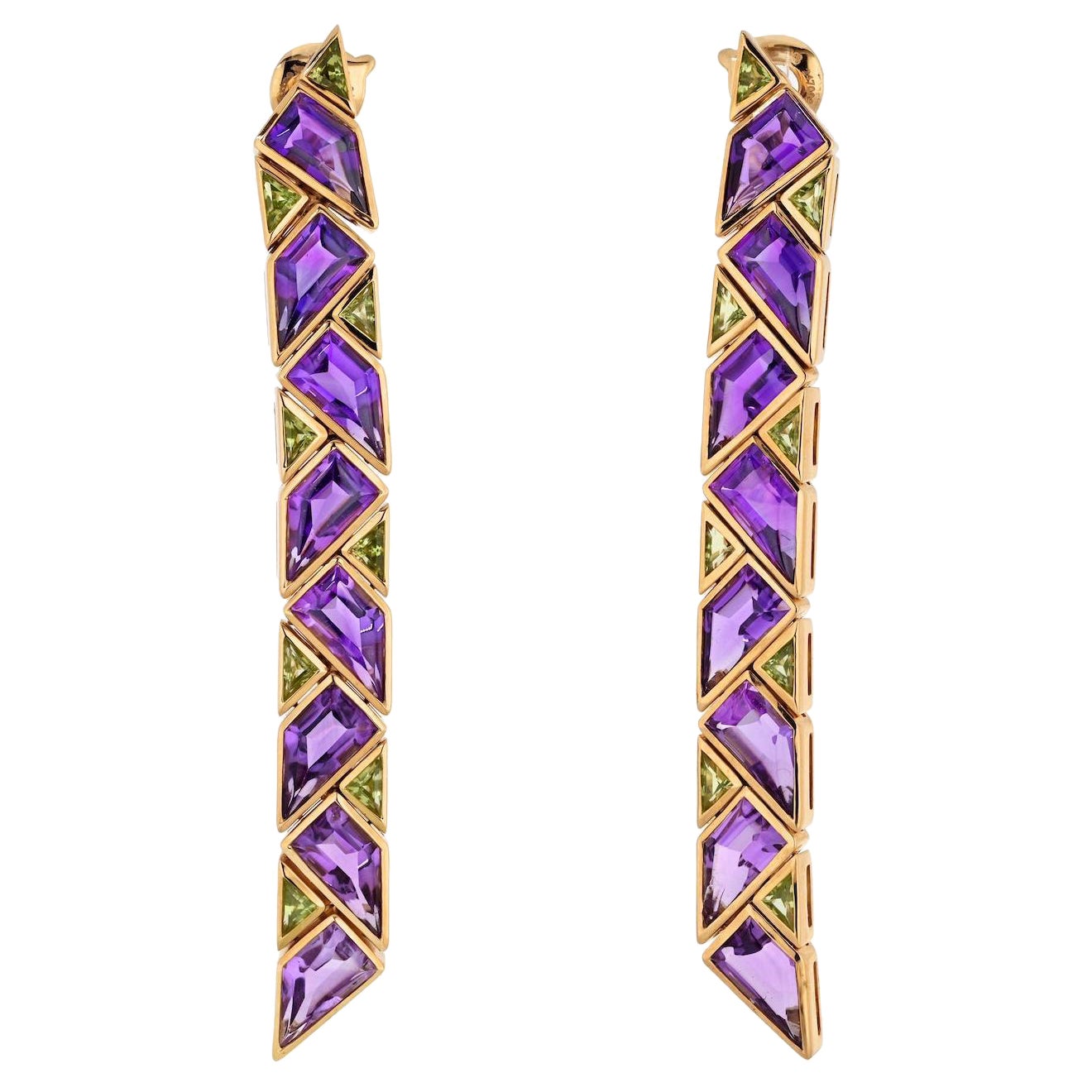 Marina B 18K Yellow Gold Drop Pyramide Amethyst And Peridot Earrings
