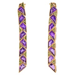 Marina B 18K Yellow Gold Drop Pyramide Amethyst And Peridot Earrings