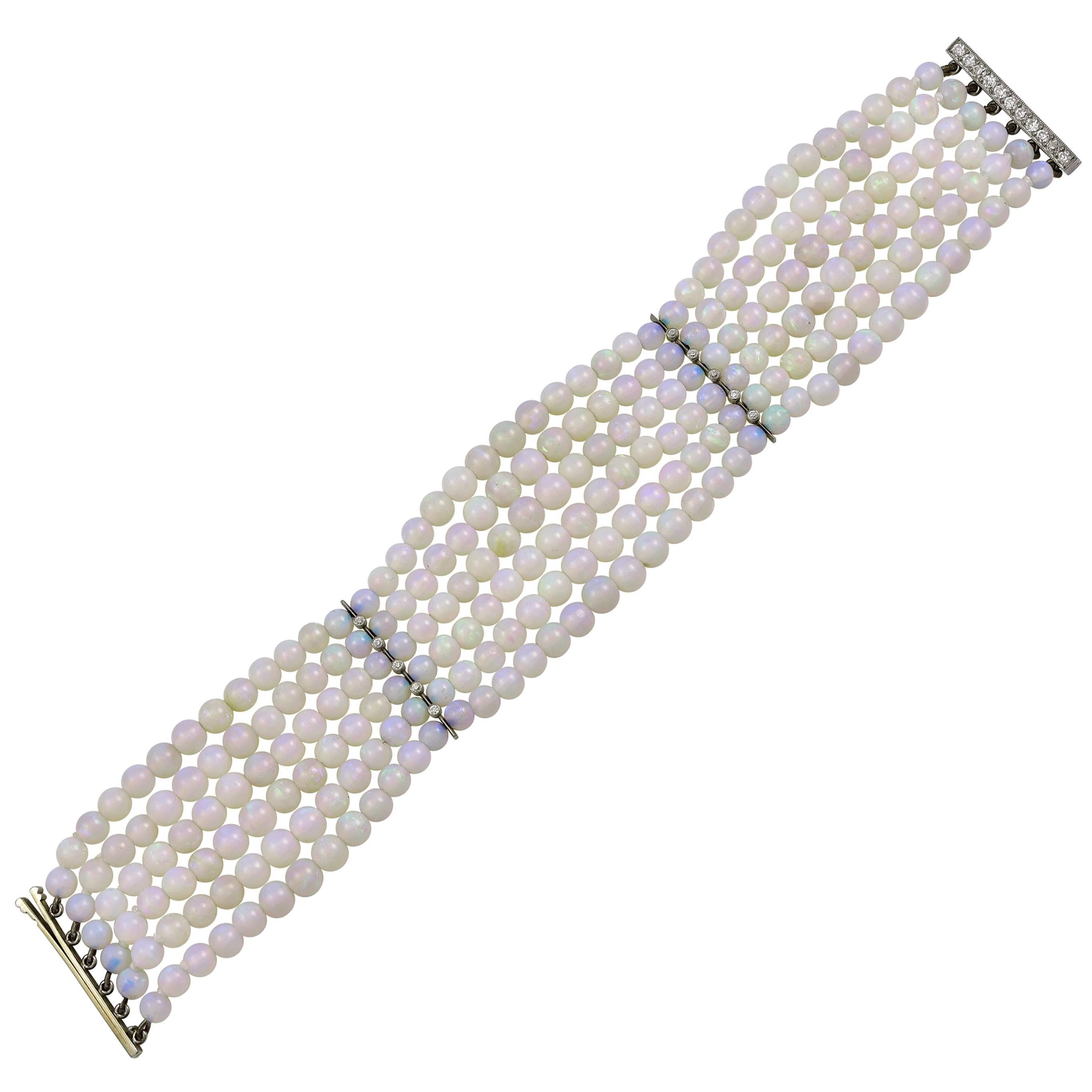 Opal Bead Diamond Clasp Bracelet For Sale