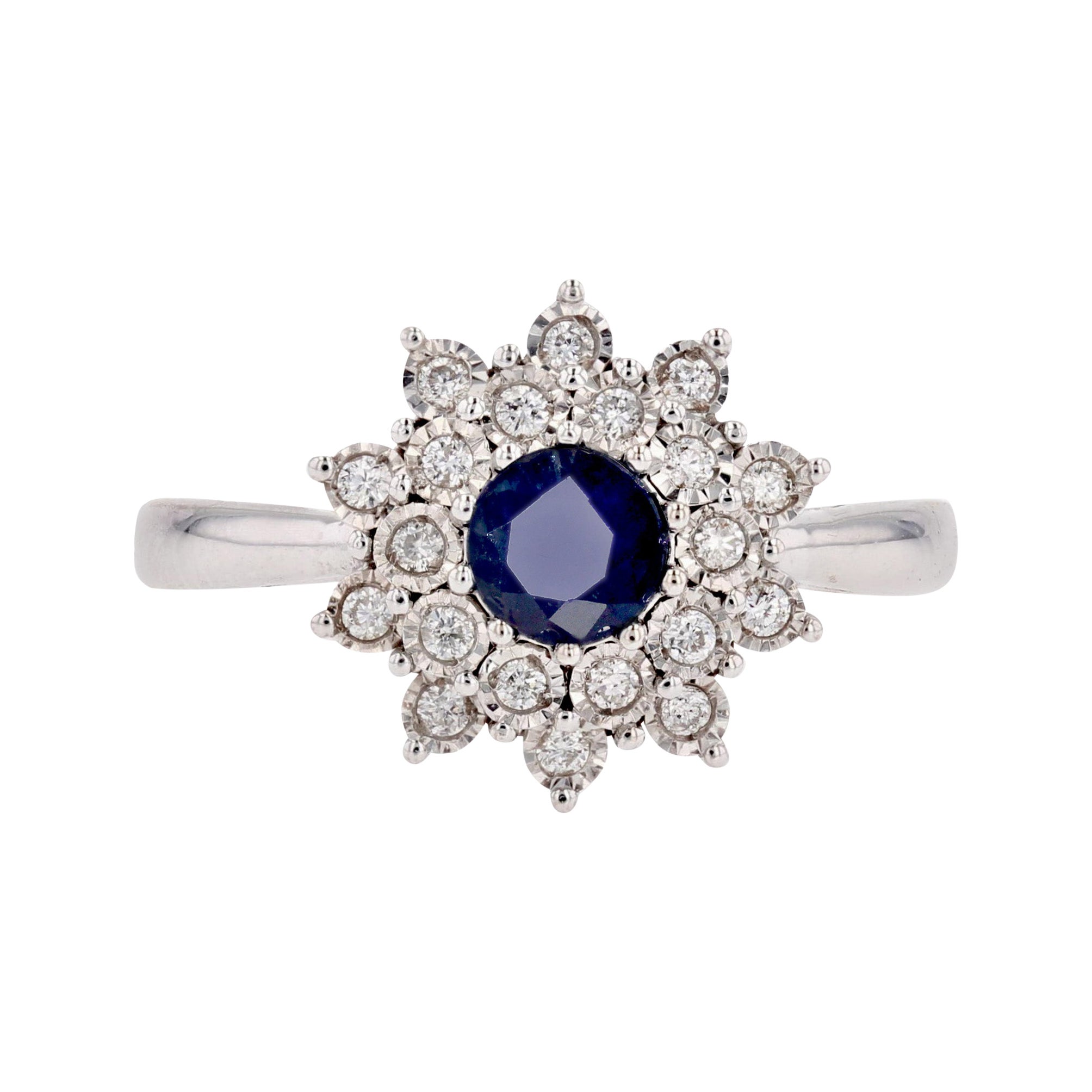 Modern Sapphire Diamonds 18 Karat White Gold Flower Cluster Ring