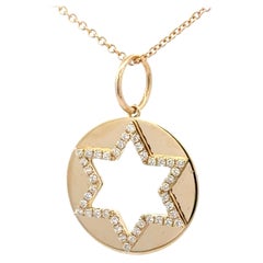 Diamond Star of David Cutout Disc Charm Pendant 0.30 Carats 14 Karat Yellow Gold