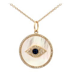 Evil Eye Perlmutt Diamantscheiben-Charm-Anhänger 0,29 Karat 14KT Gelbgold