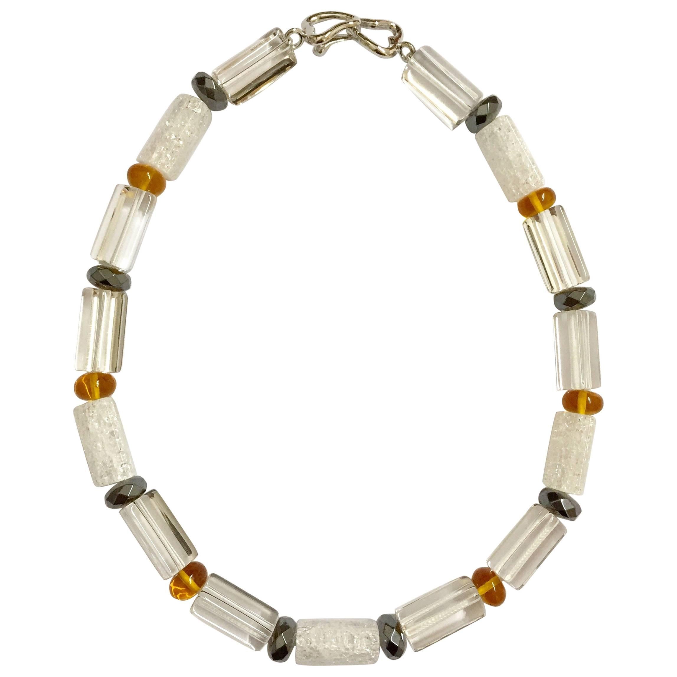 Crystal Amber Hematite Necklace For Sale