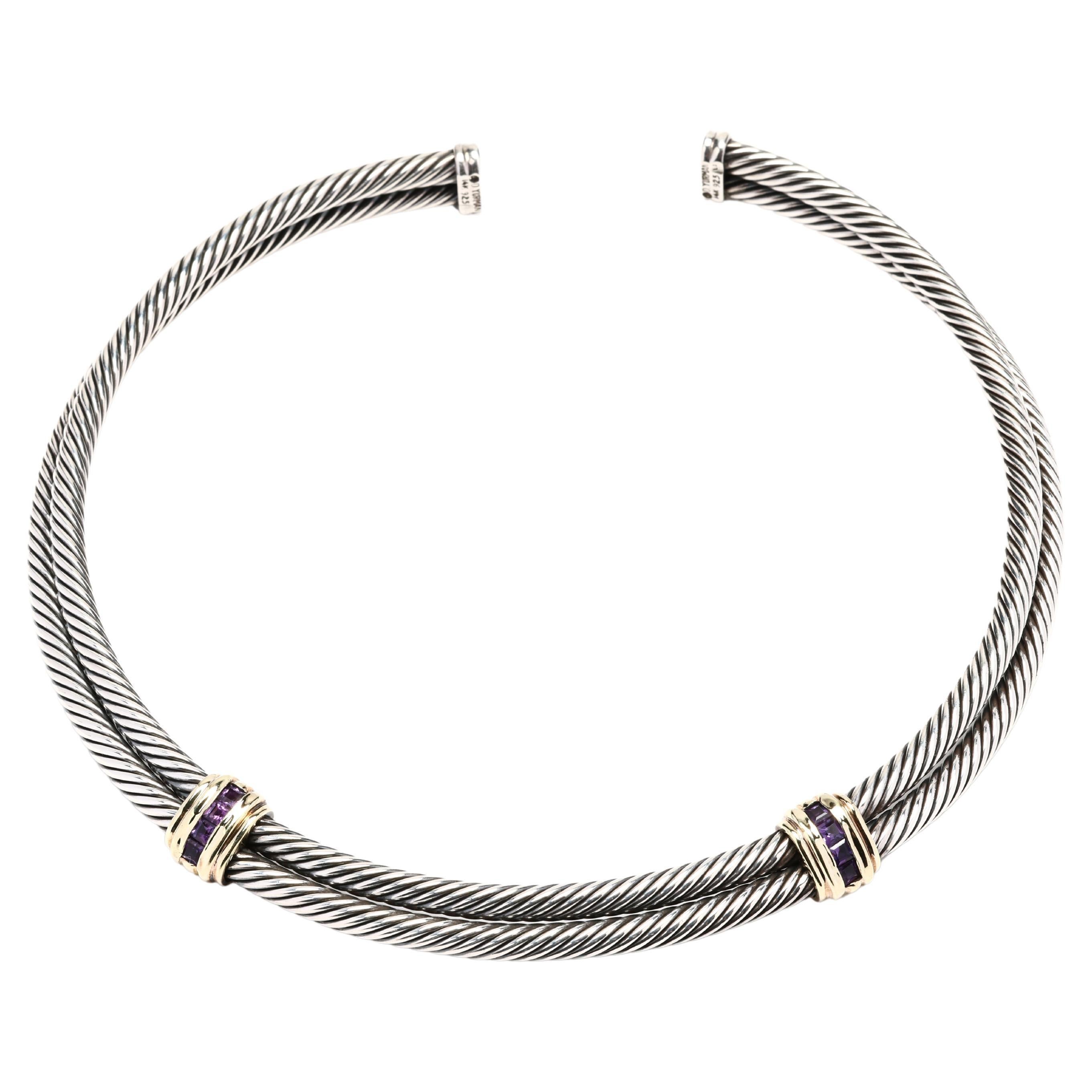 David Yurman Rhodolite Garnet Choker, Sterling Silver and 14k Yellow Gold