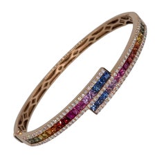 18k Rose Gold Multi-Color Sapphire Bypass Bangle w/Diamonds