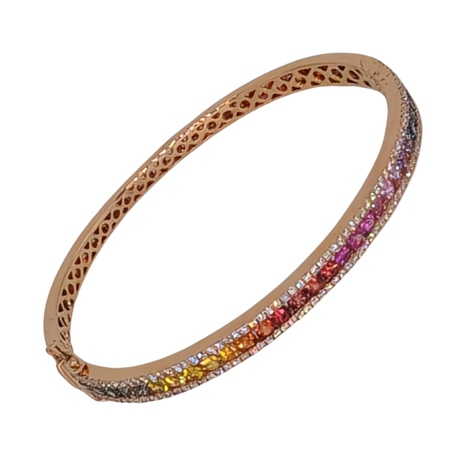 18k Rose Gold Multi-Color Sapphire Bangle w/Diamonds