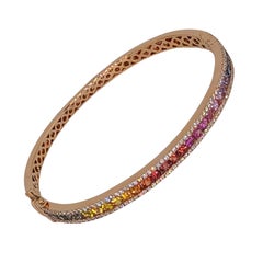 18k Rose Gold Multi-Color Sapphire Bangle w/Diamonds