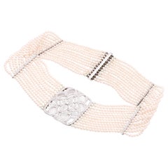 Vintage Platinum 2.5ctw Diamond Multi Strand Pearl Collar Necklace by Adler