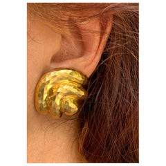 Estate Henry Dunay 18K Hammered Yelllow Gold Substantial Statement Earrings