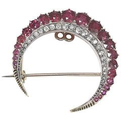 Ruby and Diamond Crescent Brooch