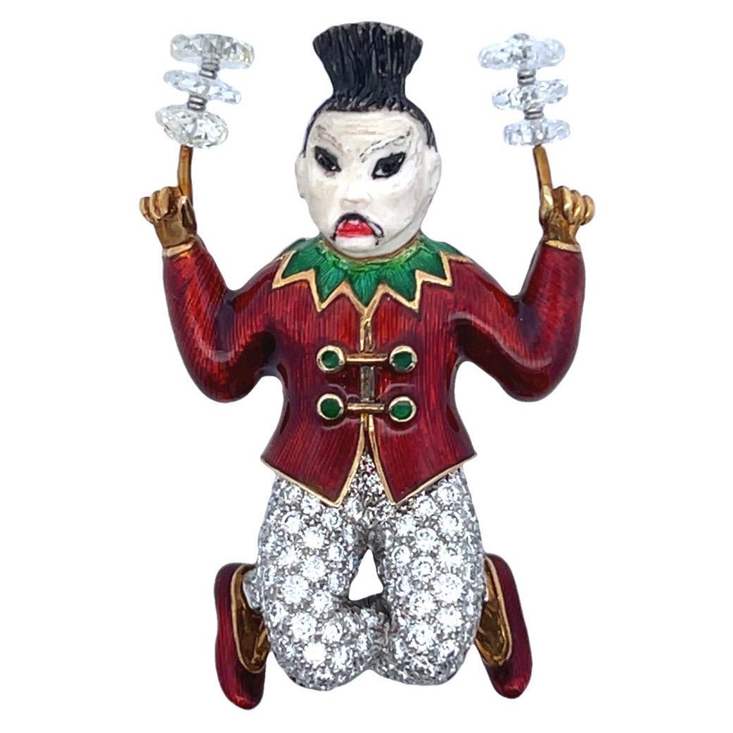 Tiffany & Co Enamel Circus Performer Brooch Designed by Donald Claflin