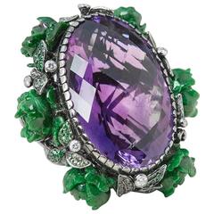 Lydia Courteille 18 Karat White Gold Amethyst Flower Design Ring 8