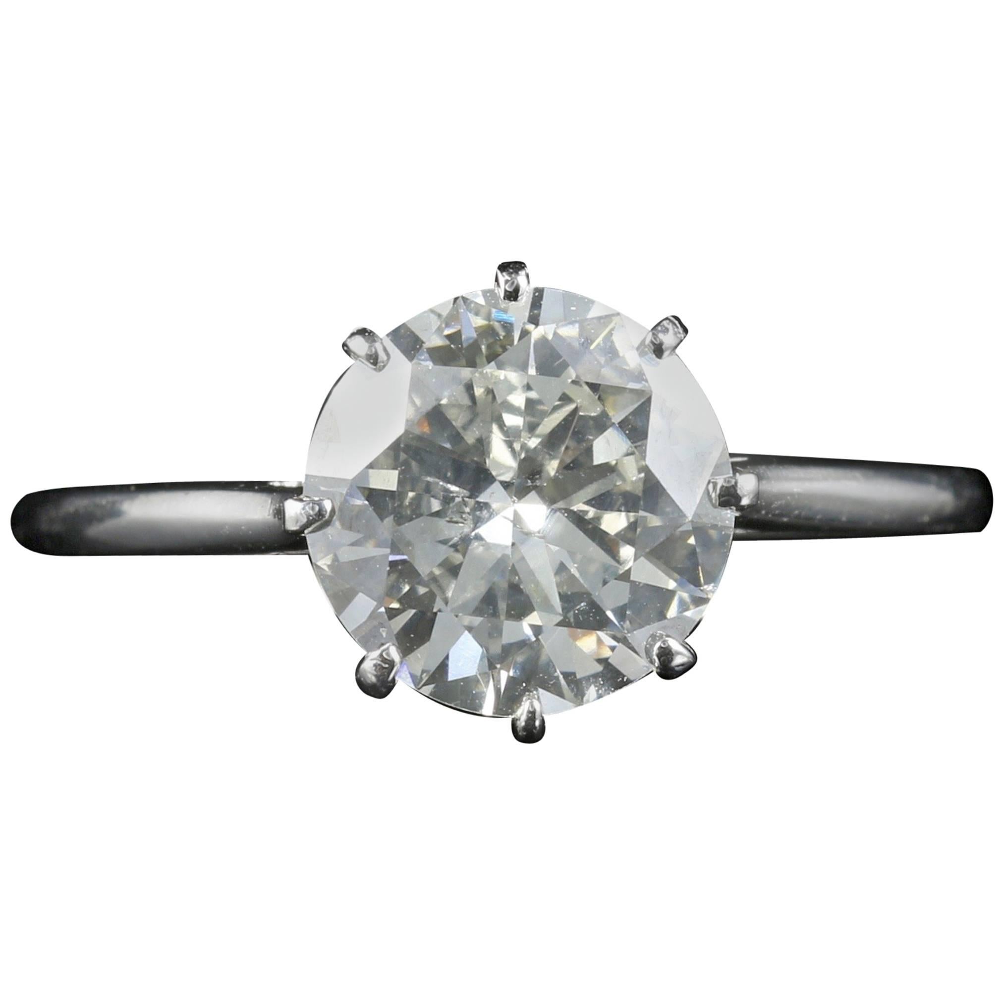 Antique Diamond Solitaire Ring 2.30 Carat Platinum Engagement Ring, circa 1910