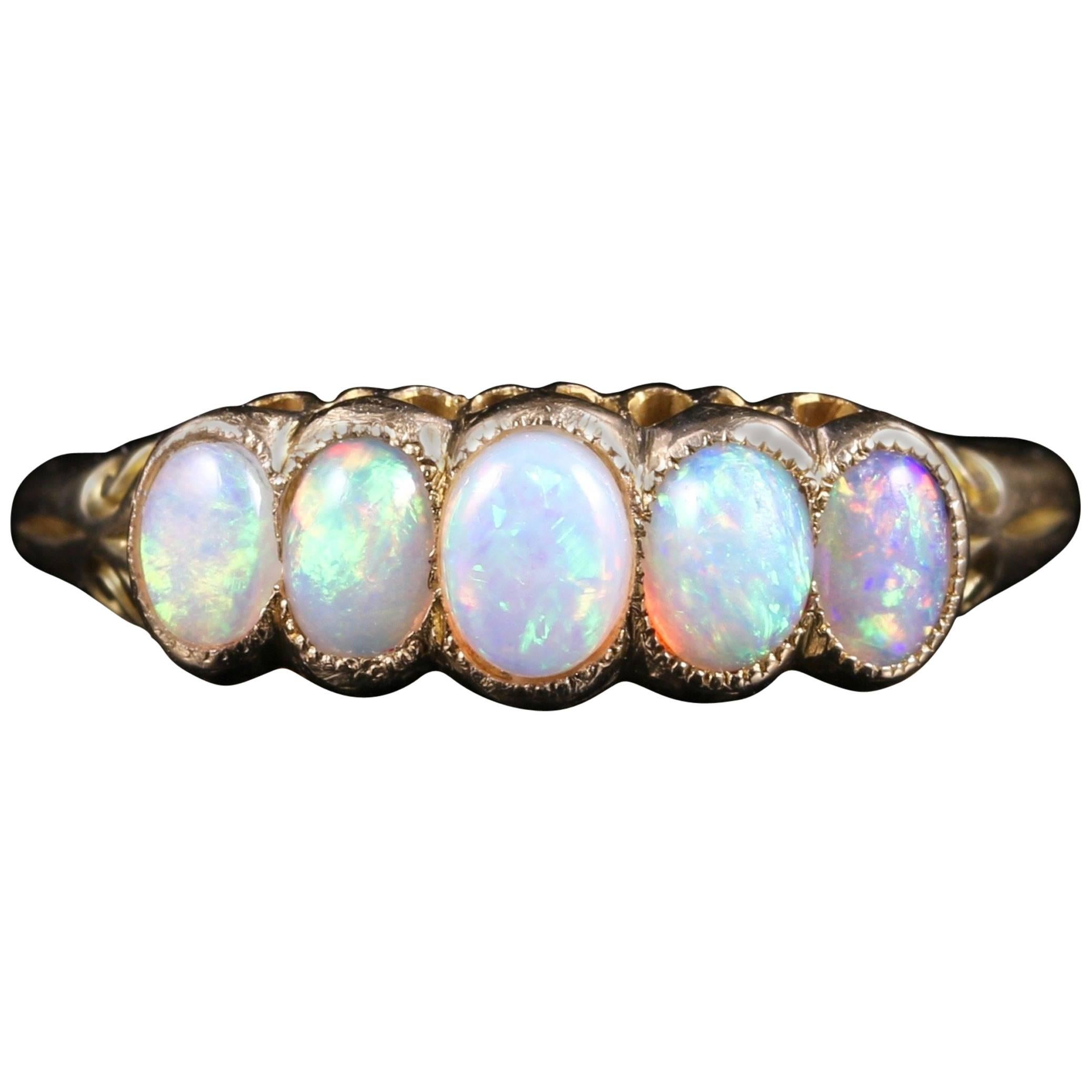 Antique Victorian Opal Ring circa 1880 Natural Opal