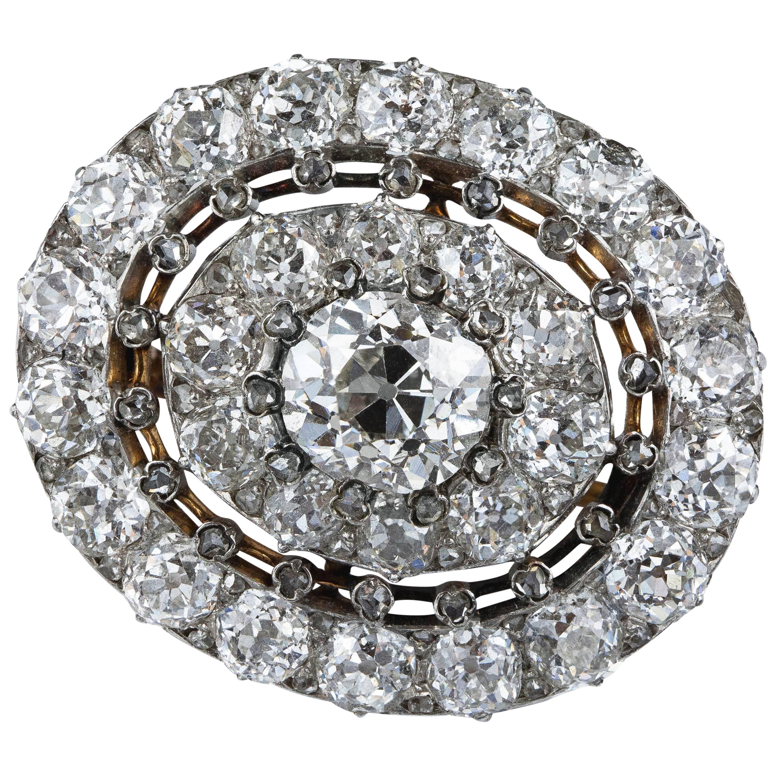 Antique 10.75 Carat Diamond Platinum Gold Brooch