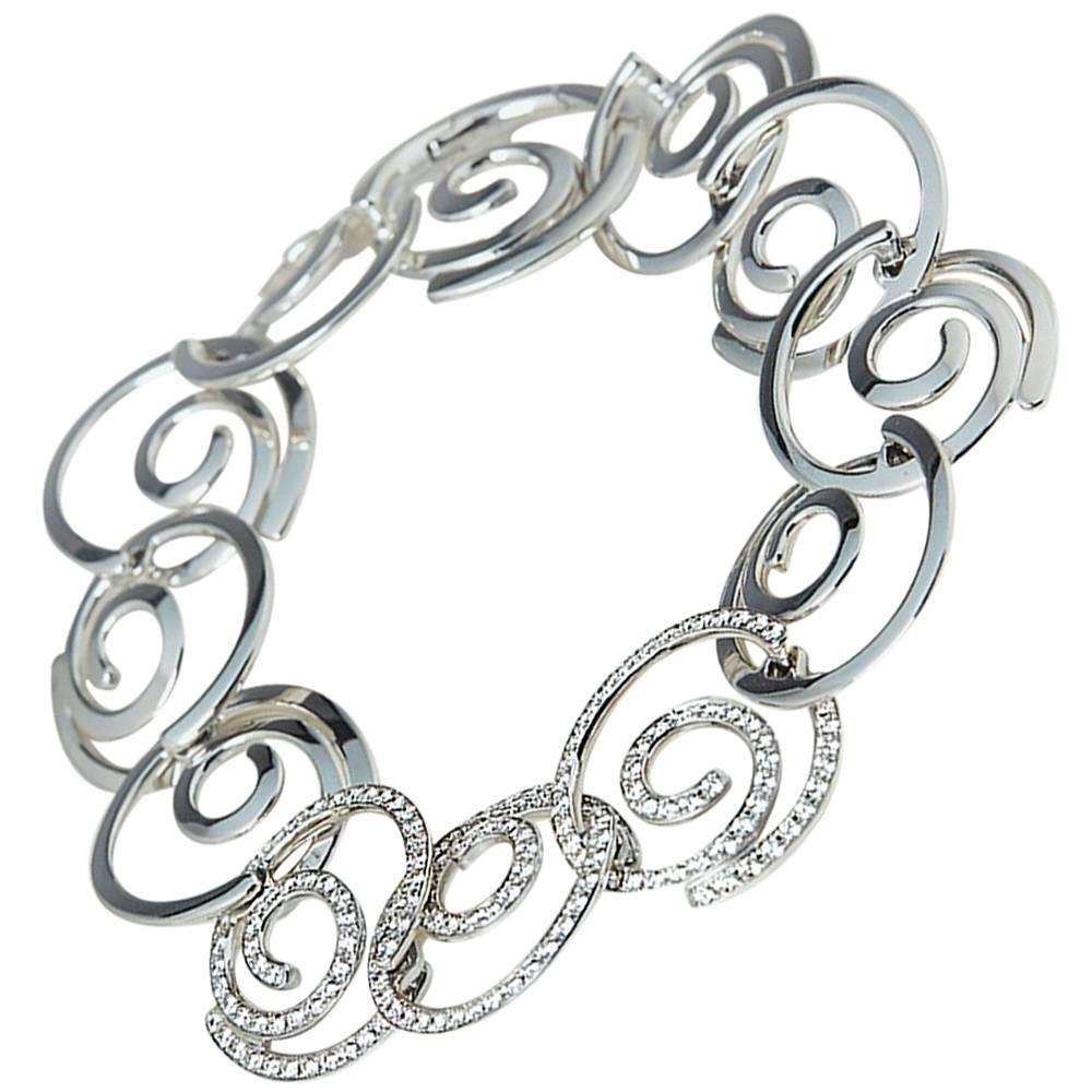 Breguet 18 Karat White Gold Diamond Modern Circle Link Design Bracelet