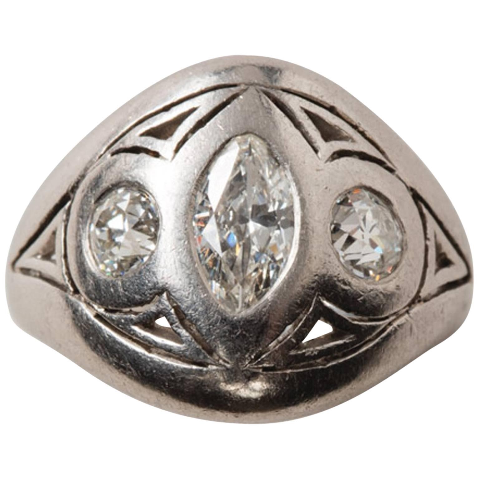 Platinum and Diamond Art Nouveau Ring