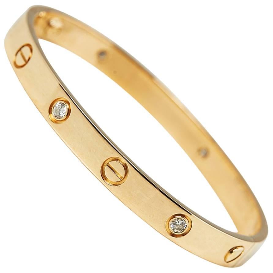 Cartier 18 Karat Yellow Gold 0.60 Carat Six Diamond Love Bracelet