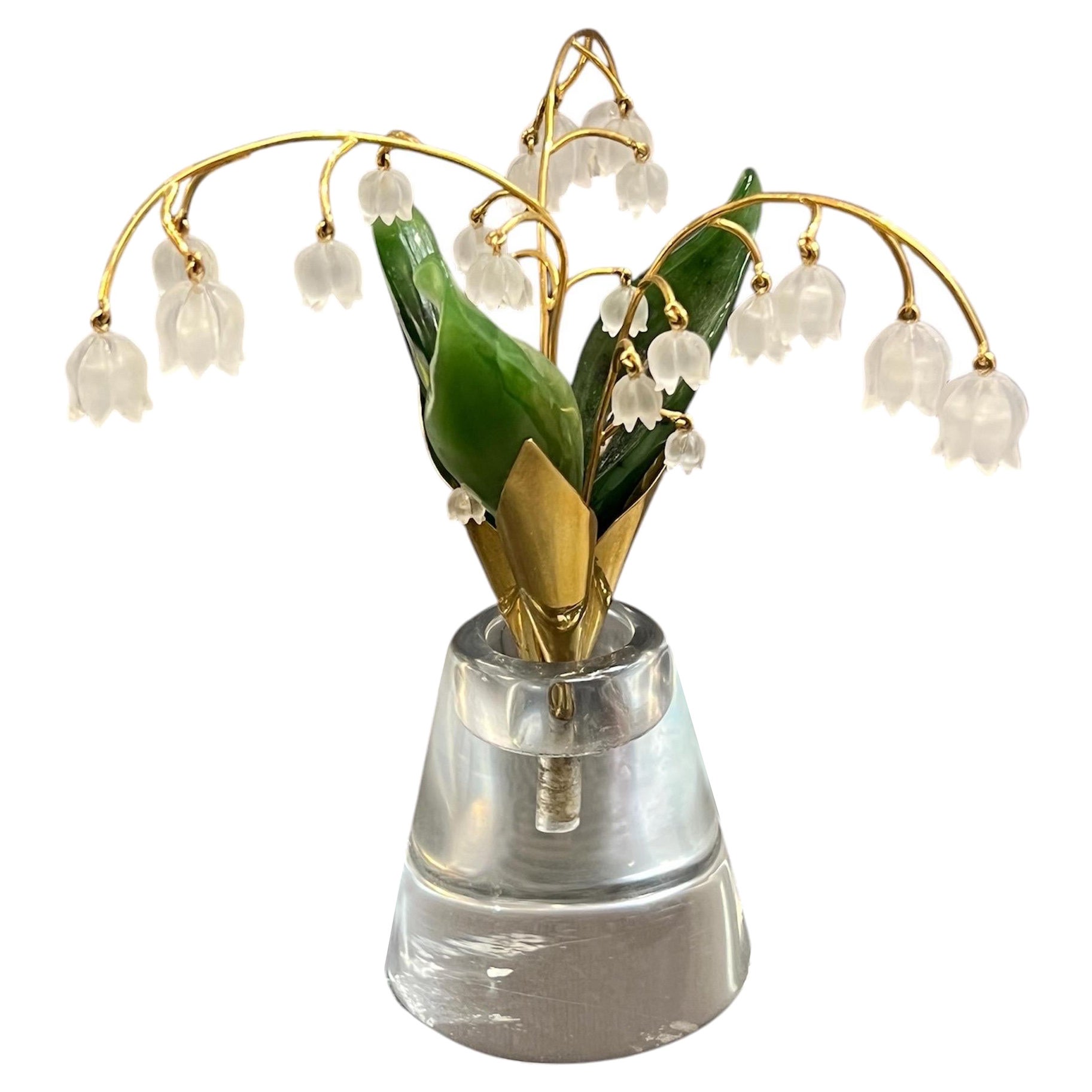Carved Nephrite and Rock Crystal Gold Flower Pot